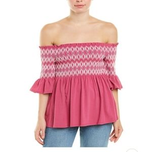 1. State pink off the shoulder smocked top…